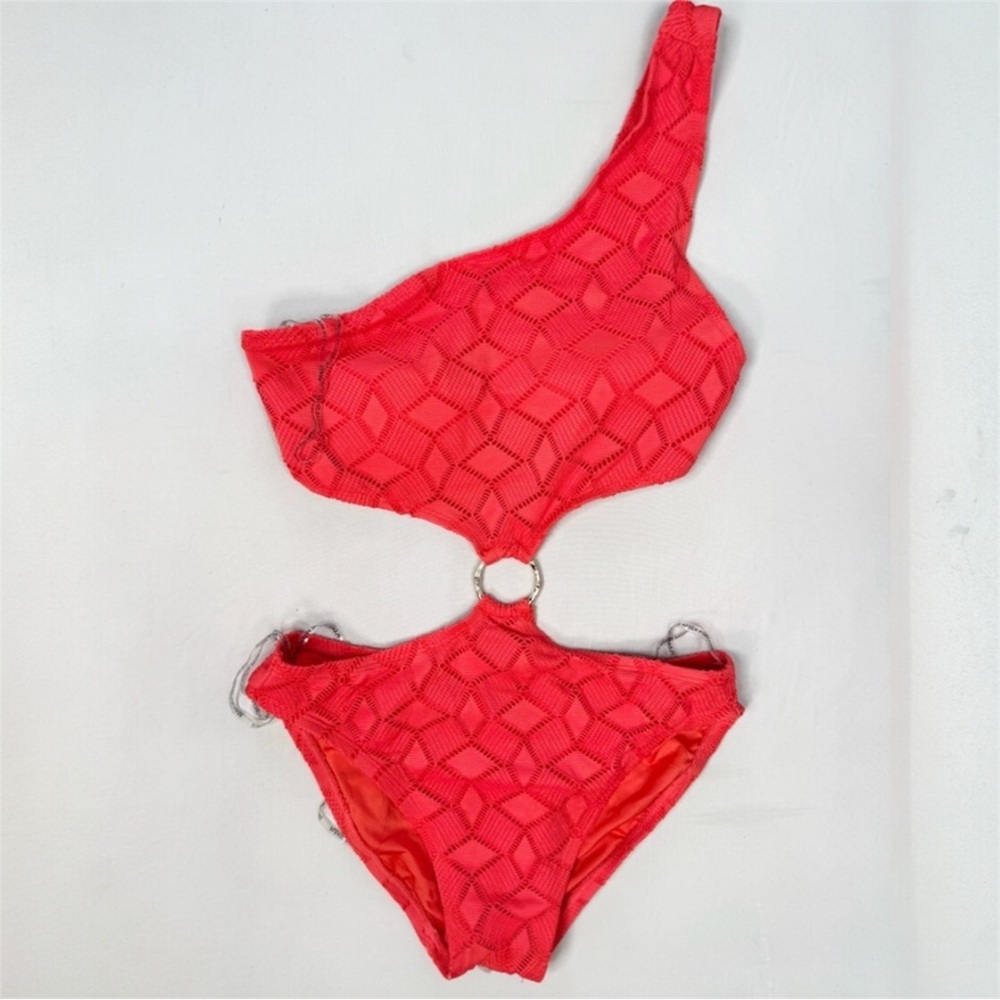 Vince Camuto One Piece Swimsuit Womens Size 6 Red Orange One-Shoulder Cutout